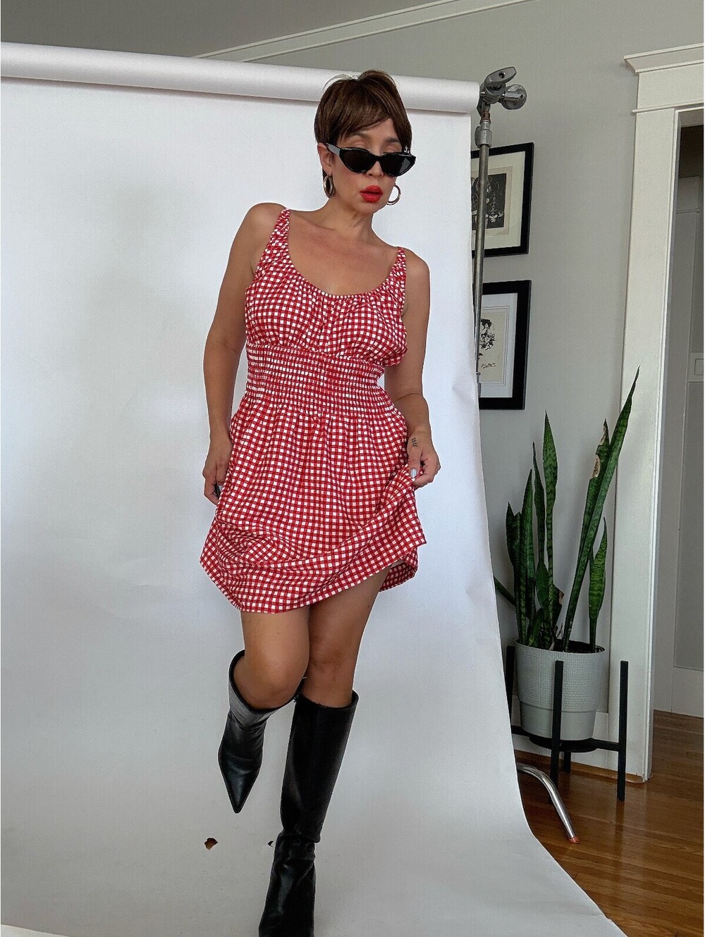 Gingham Midi Dress